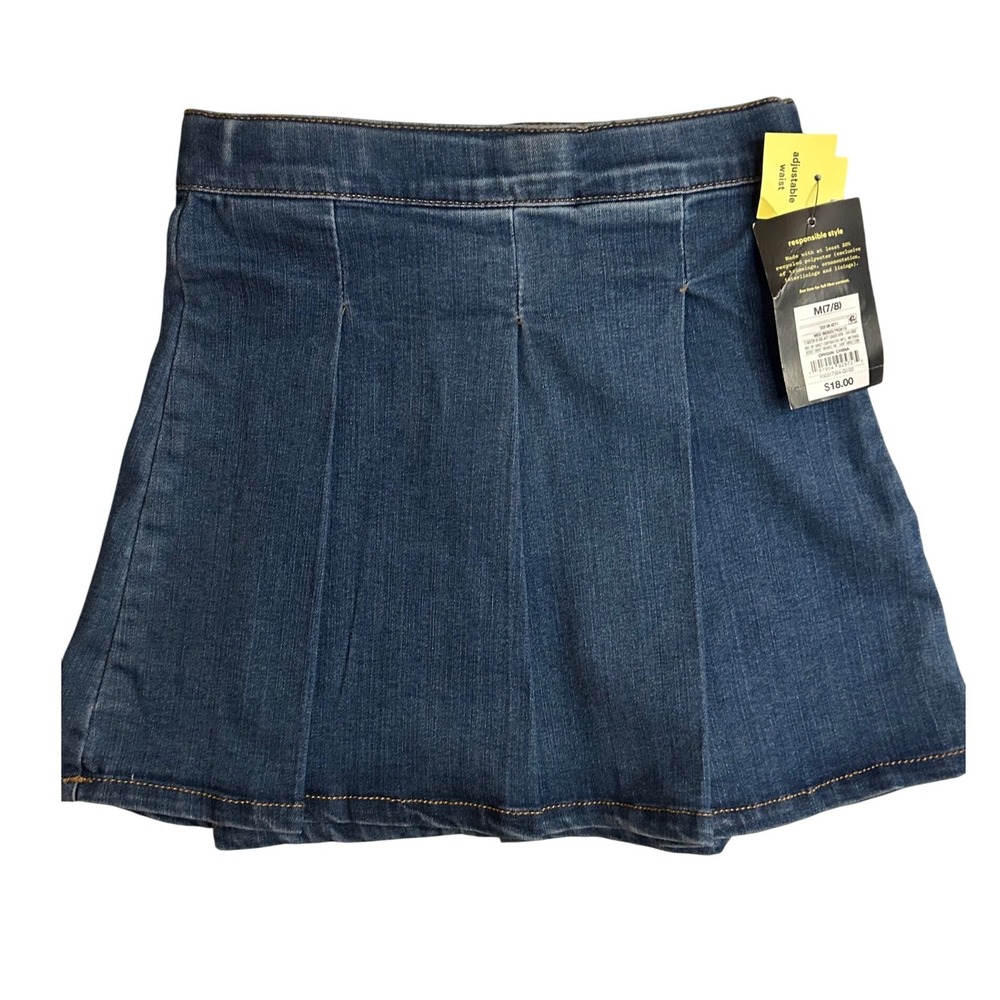 Art Class Denim Skirt Pleated Adjustable Waist Girls Kids‎ Medium (7/8)
